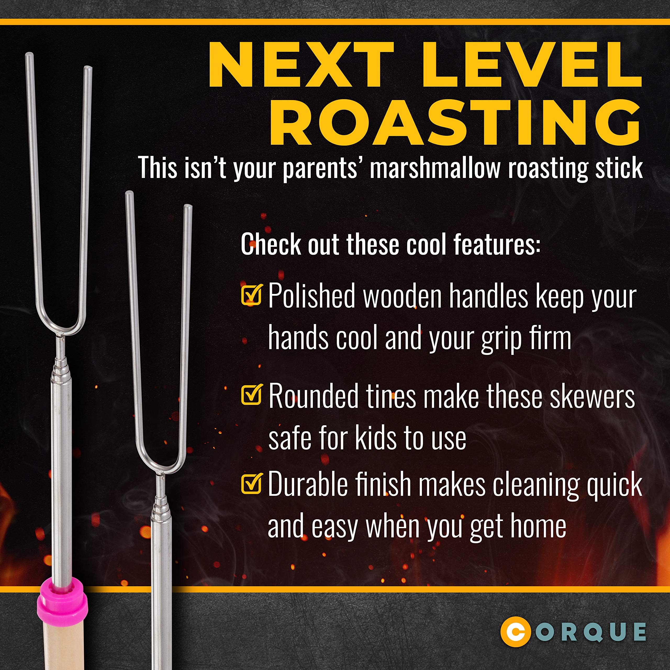 CORQUE stainless steel roasting sticks rustproof and durable for outdoors