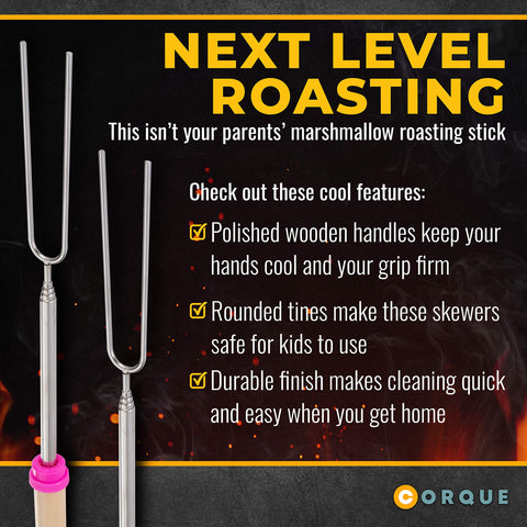 CORQUE stainless steel roasting sticks rustproof and durable for outdoors