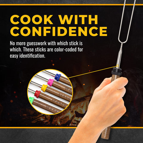 CORQUE telescoping roasting sticks extendable design for versatile flame cooking.