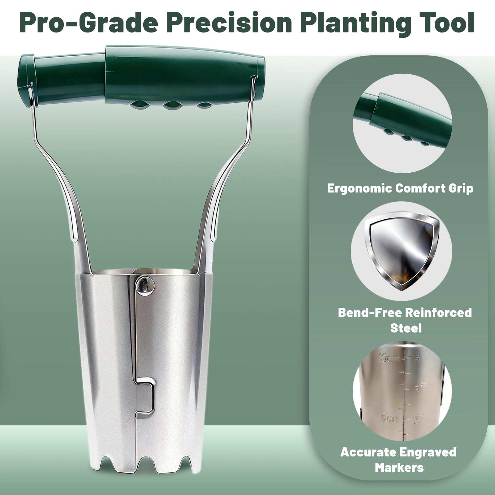 Corundara bulb planter bottom features sharp gear edge for sod and clay.