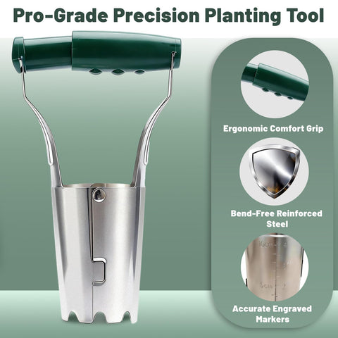 Corundara bulb planter bottom features sharp gear edge for sod and clay.