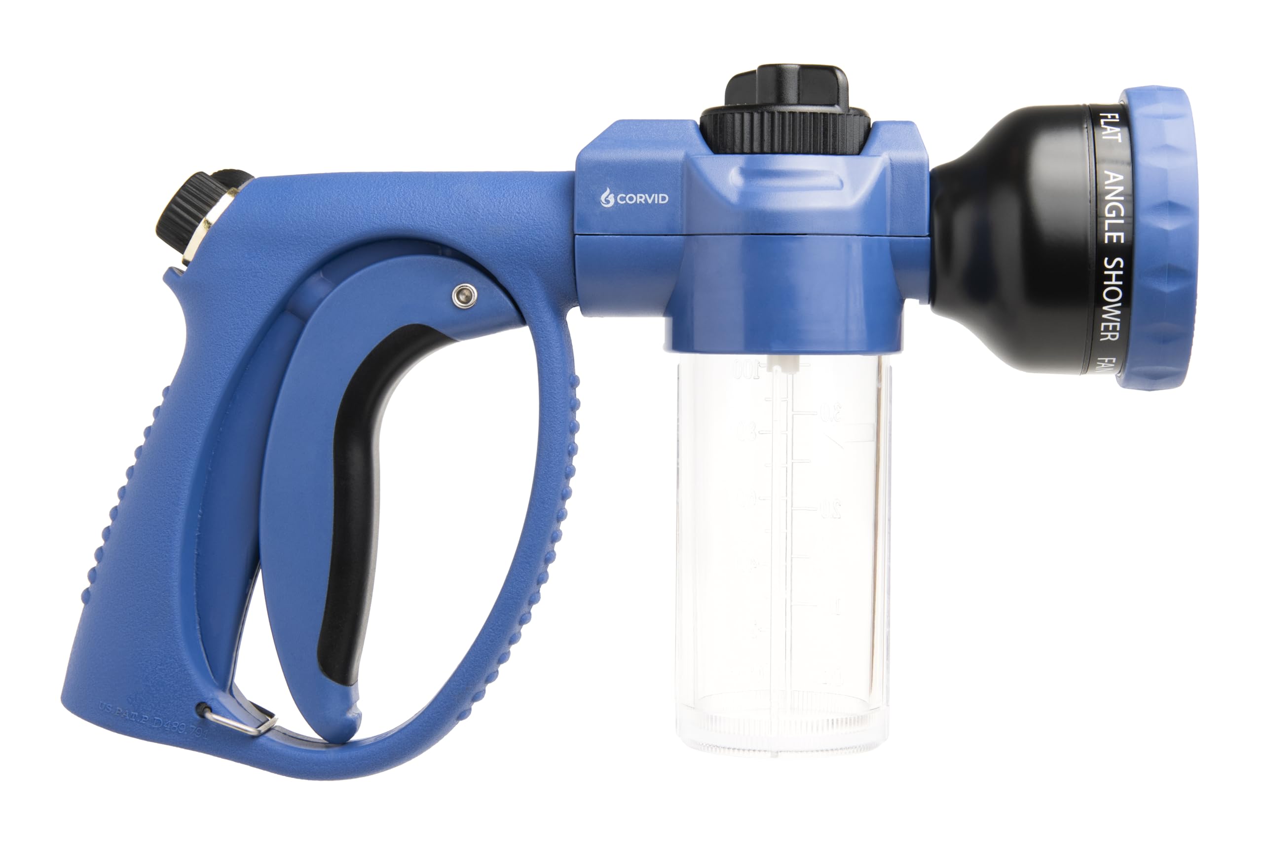 Corvid nozzle with 8-pattern knob, showing versatility for patio cleaning and car care.