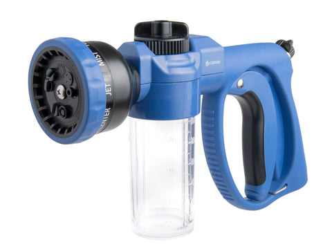 Corvid premium nozzle with soap dispenser, front view for efficient car washing.