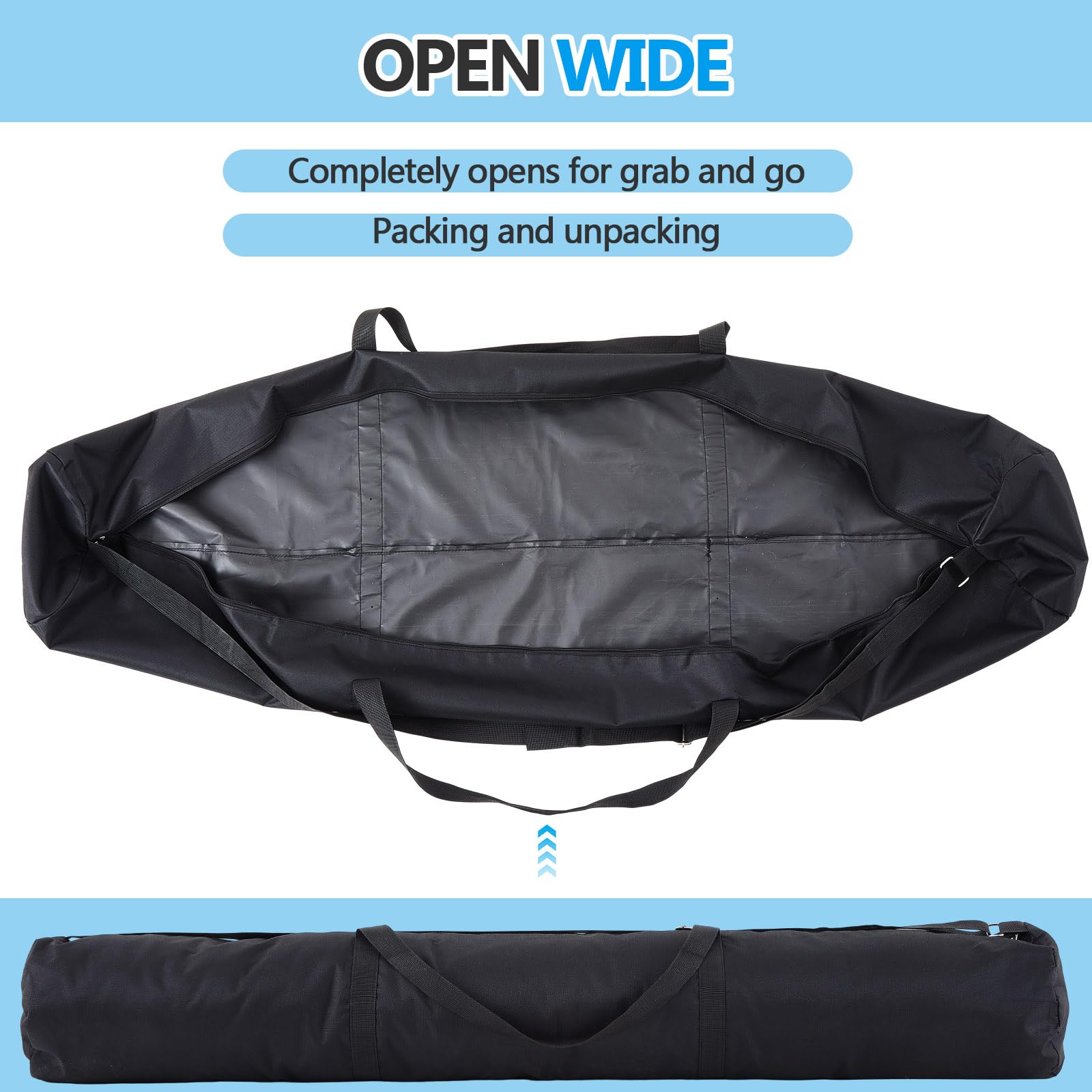Cosblank end-to-end zipper allows quick access to contents.