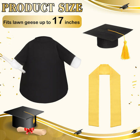 Cosblank graduation goose gown in black and gold enhances lawn statues