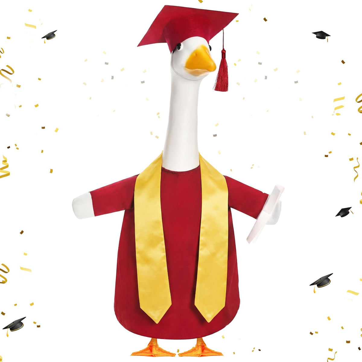 Cosblank graduation goose hat with wine red tassel adds festive flair.