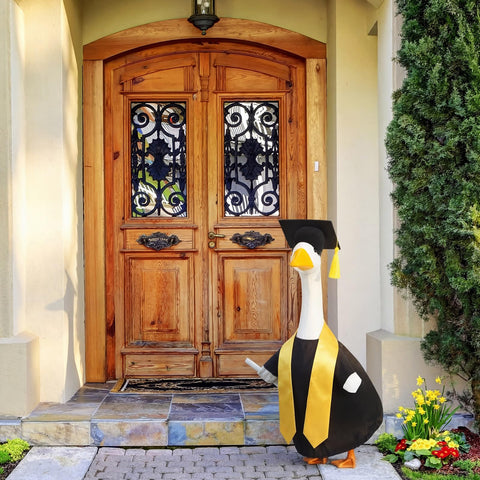 Cosblank graduation goose on lawn transforms statue into celebration centerpiece