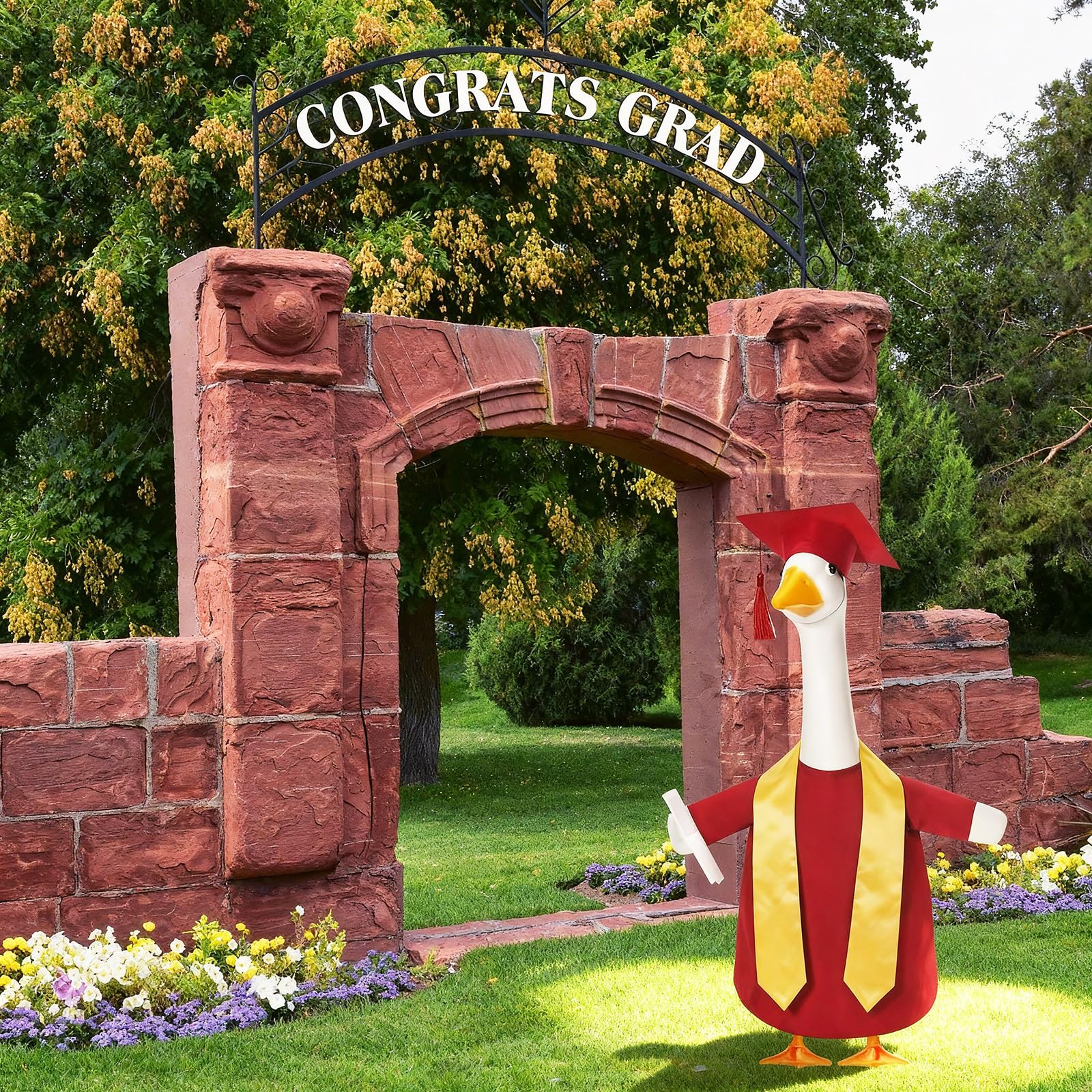 Cosblank lawn goose decoration elevates yard decor with graduation flair.