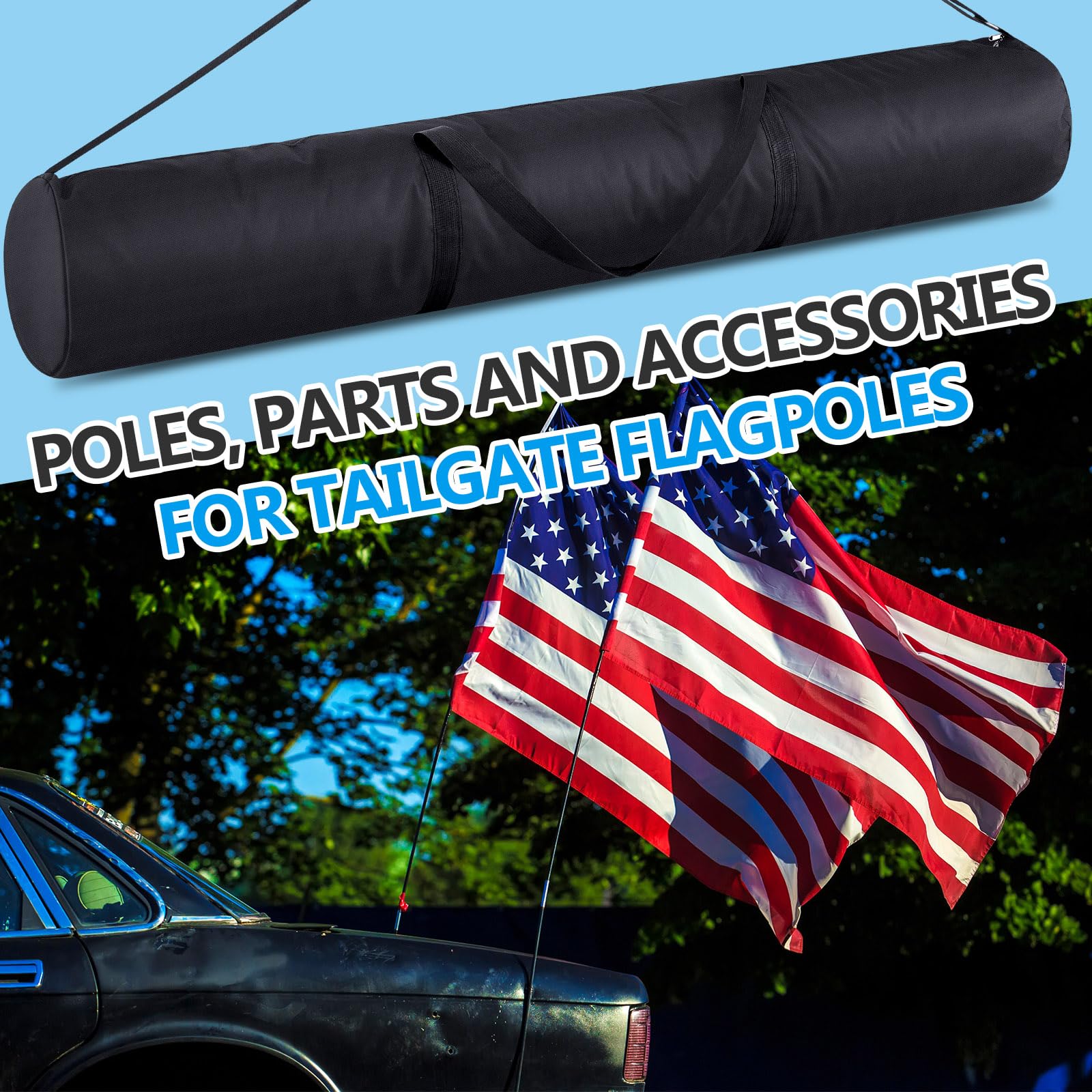 Cosblank travel-ready case keeps flagpoles organized on road trips.