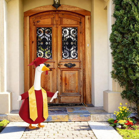 Cosblank wine red tassel detail conveys celebratory mood for geese statues.
