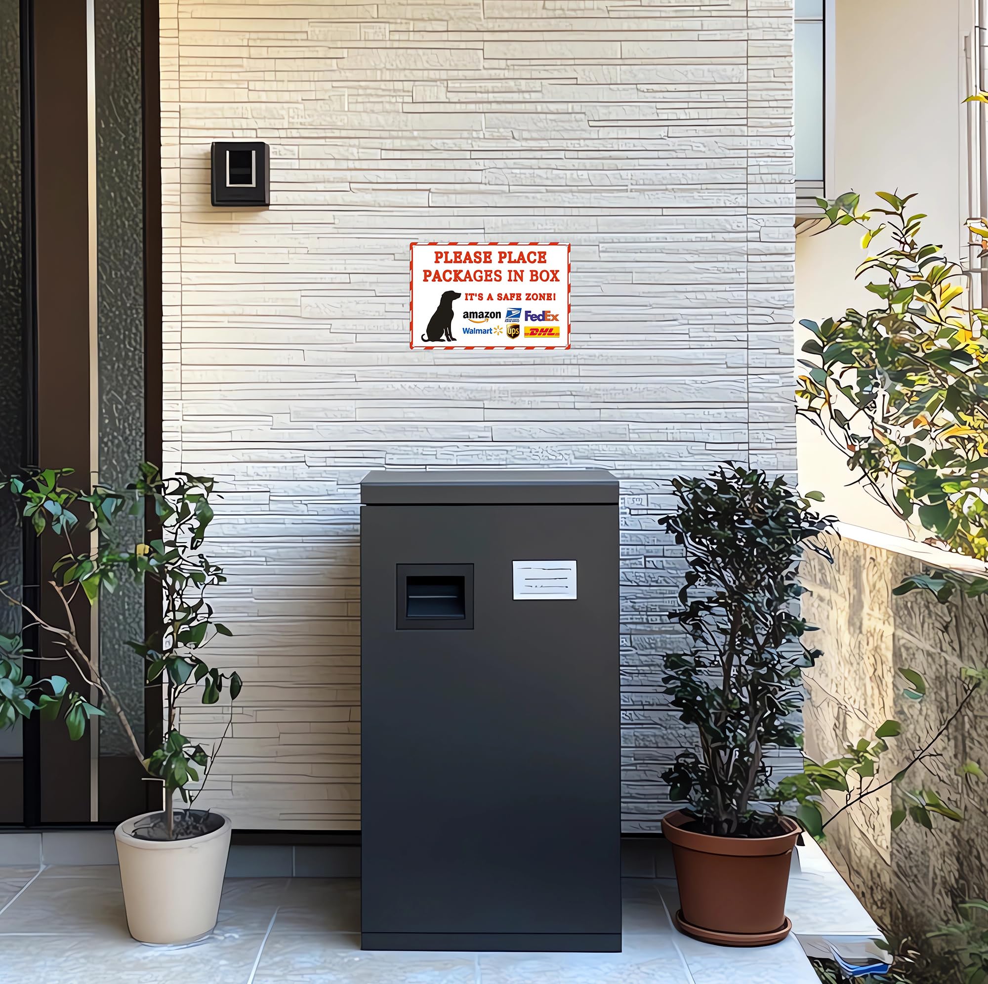 COSEICEO please place packages in box sign; helps guests and couriers follow delivery instructions.