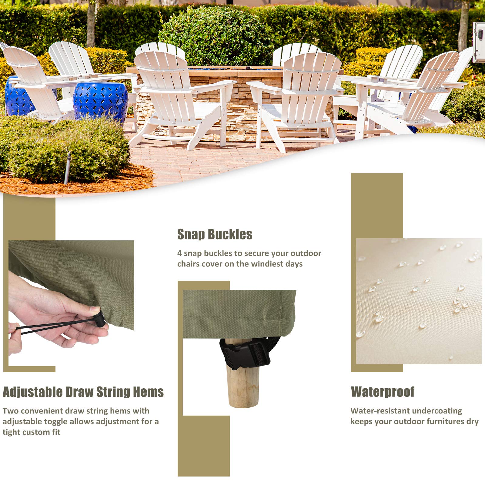 COSFLY chair cover with buckle straps resists loosening in gusts