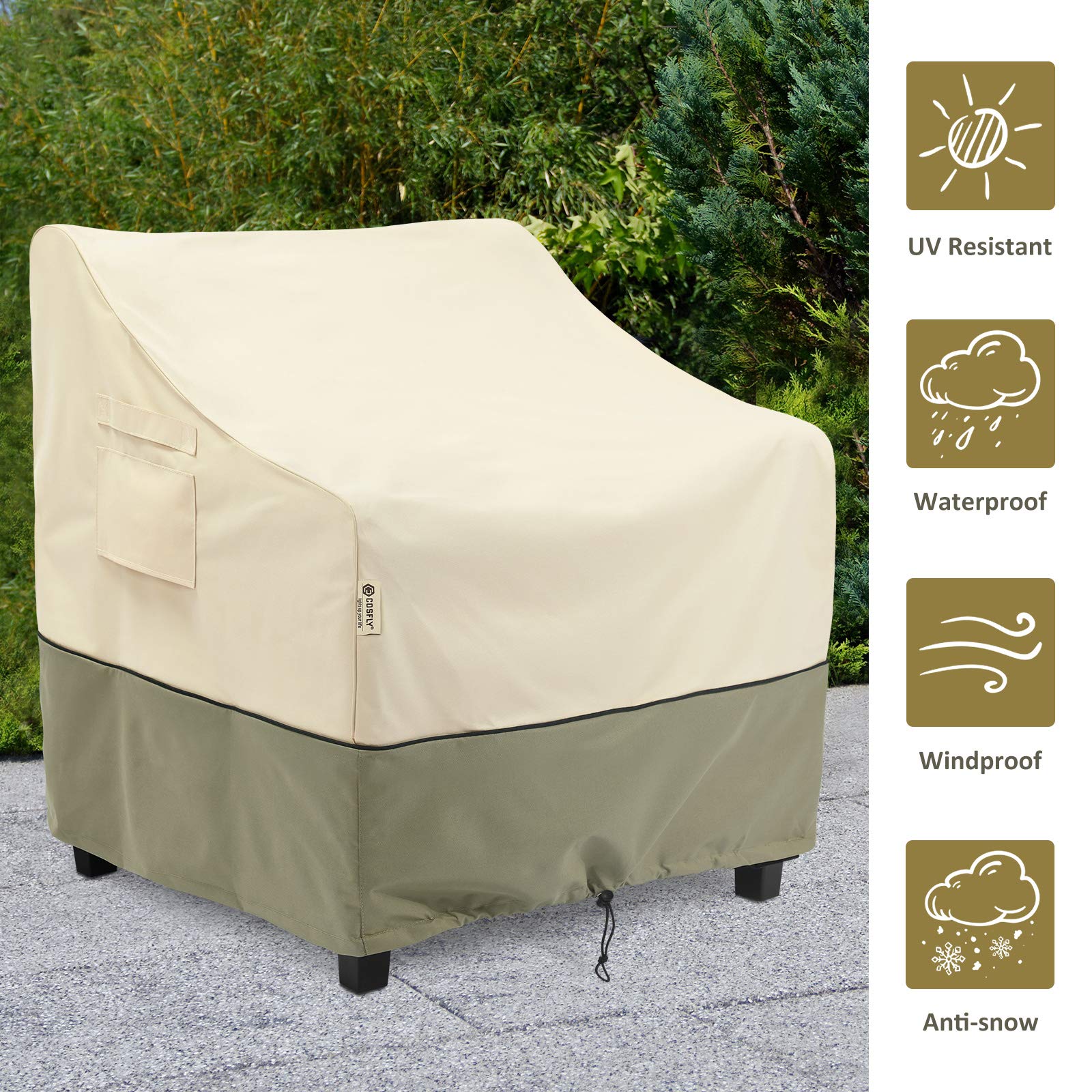 COSFLY patio chair cover with buckle straps stays secure in windy weather