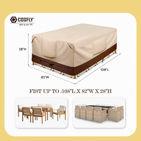 COSFLY table cover sized 108L x 82W x 28H for a precise fit