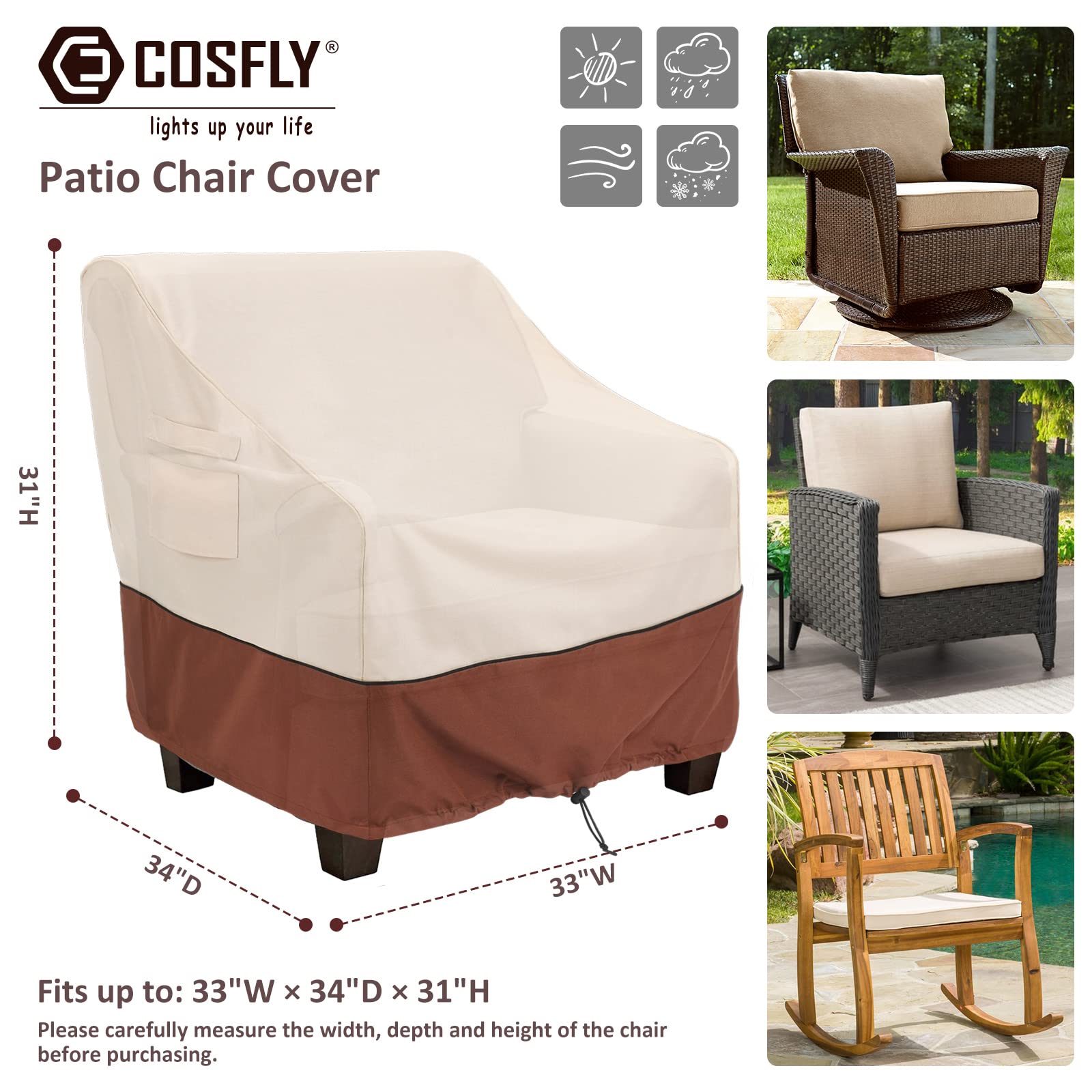 COSFLY waterproof deep chair cover keeps deep chairs dry in rain.