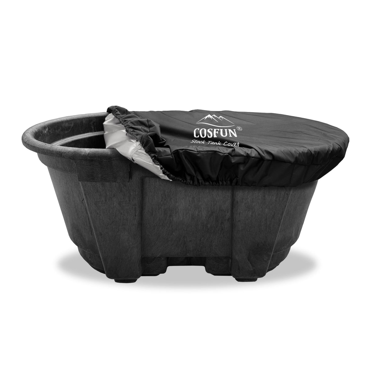 COSFUN 100 gallon oval stock tank cover over the tank blocks debris