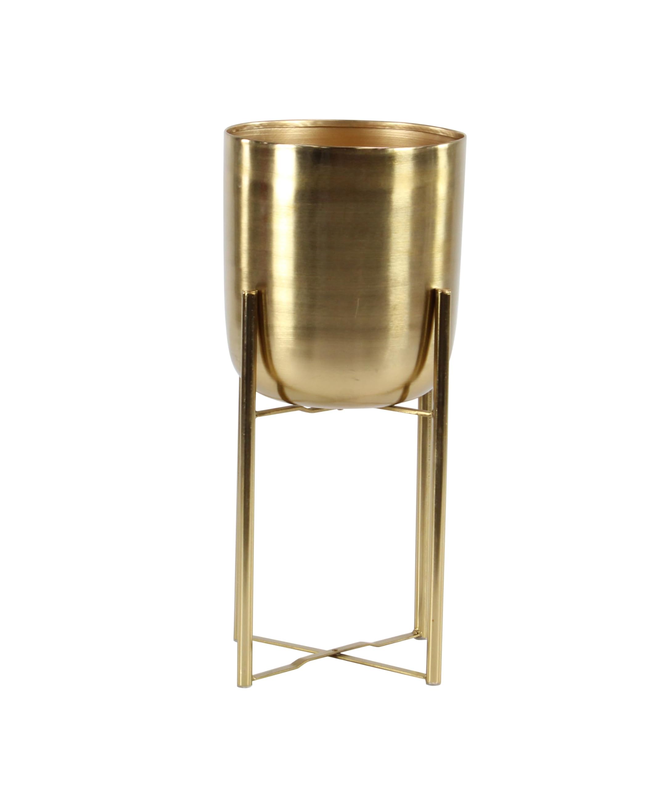 CosmoLiving gold dome planter pair elegantly displayed in a living room