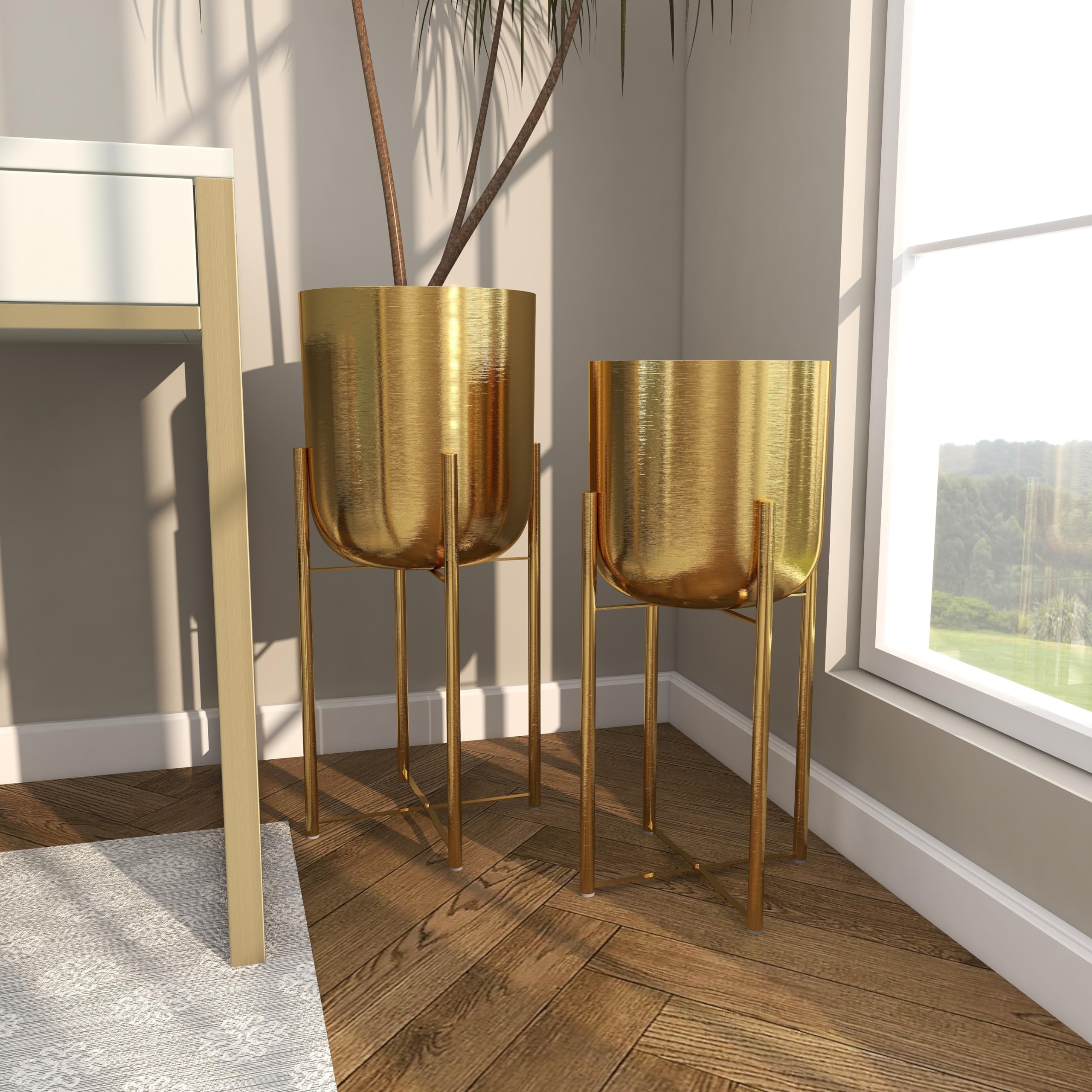 CosmoLiving gold dome planter paired with greenery for a balanced vignette