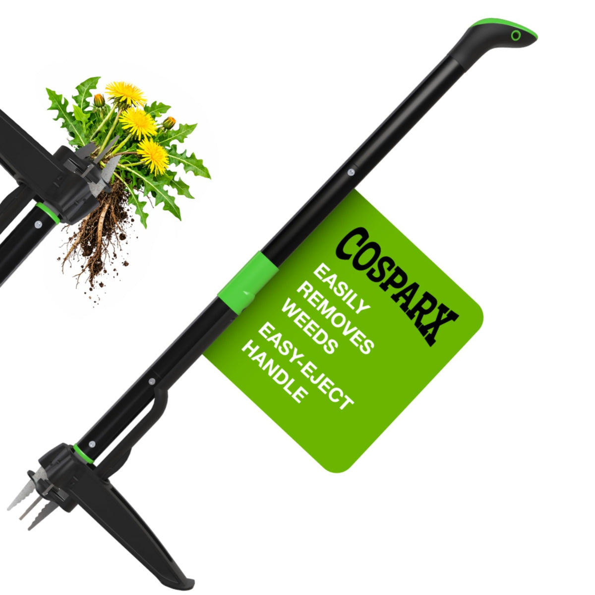 COSPARX weed puller stand-up setup for easy, back-friendly weeding.