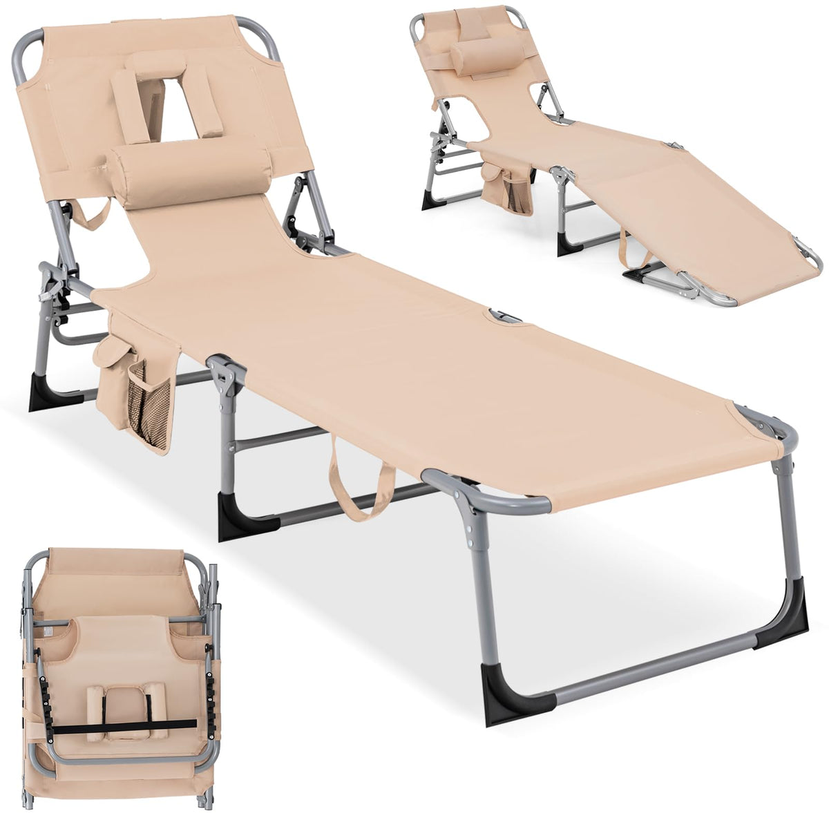 COSTWAY tanning chair with face hole shows ergonomic sunbathing design