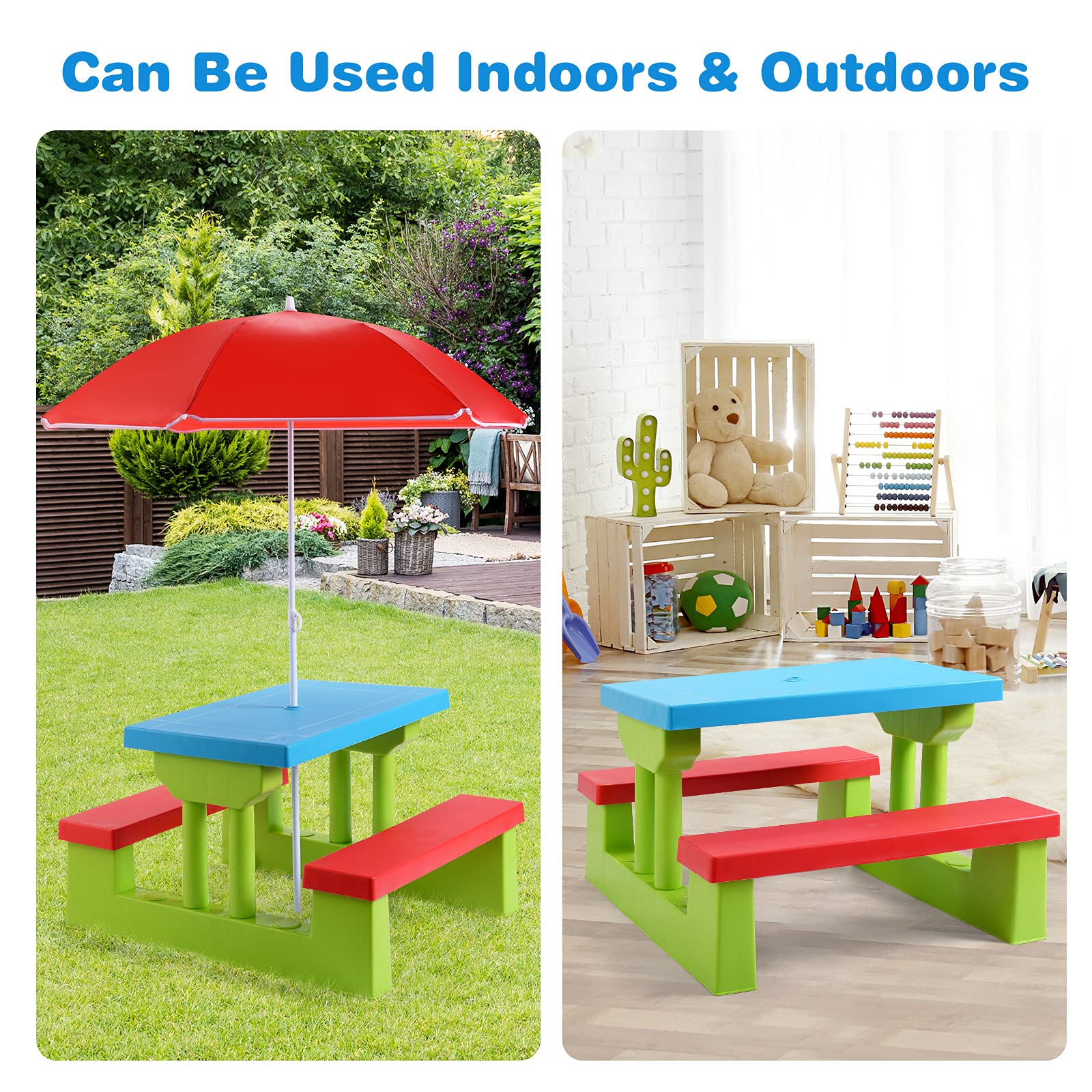 Costzon Kids Picnic Table compact dimensions fit small patios and playrooms.
