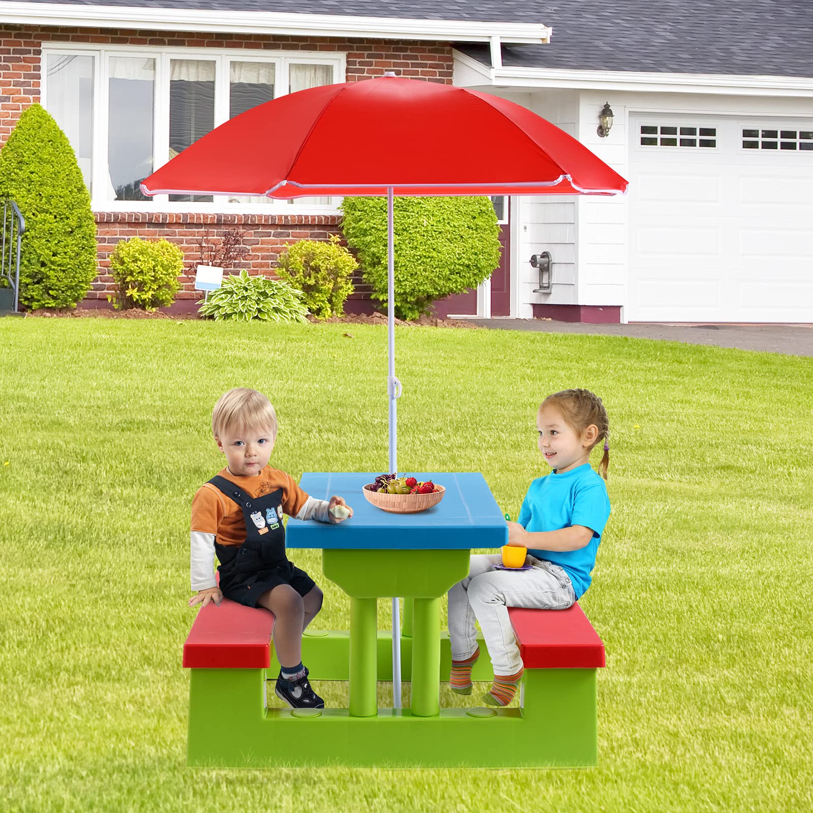 Costzon Kids Picnic Table easy assembly without tools saves setup time.