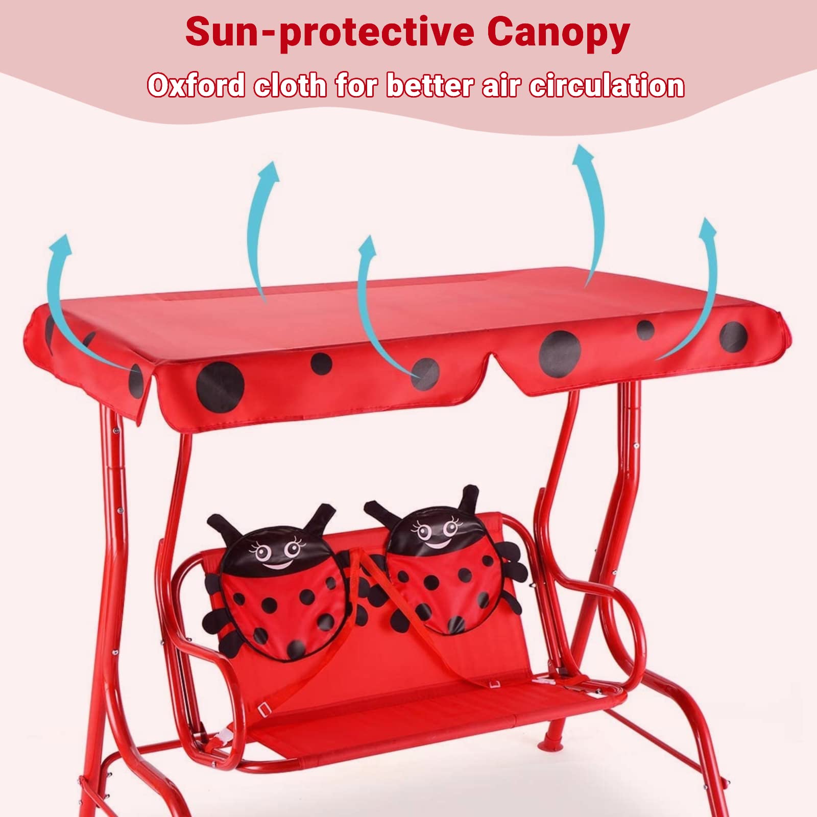 Removable canopy provides flexible shade for Costzon swing users.