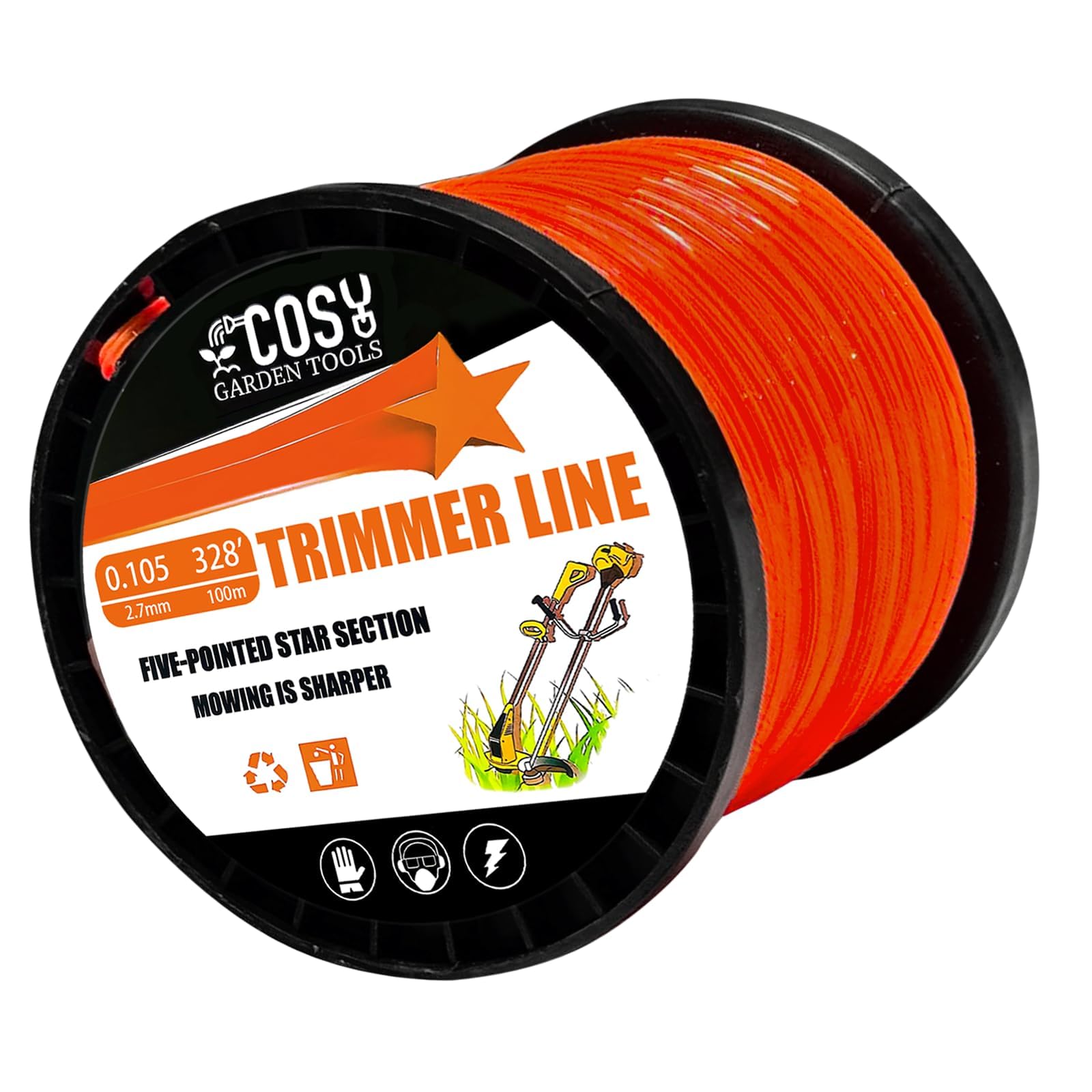COSY GARDEN TOOLS orange pentagon trimmer line packaging highlighting visibility