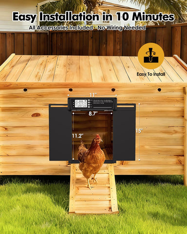 Cosyumhy anti-pinch protection keeps chickens safe during closing.