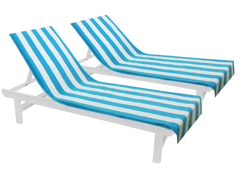 COTTON CRAFT pool chair cover in cabana stripe aqua, two-pack for relaxed beach lounging