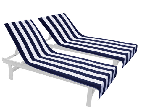 COTTON CRAFT pool lounge chair cover in navy stripe, soft and durable for outdoor comfort