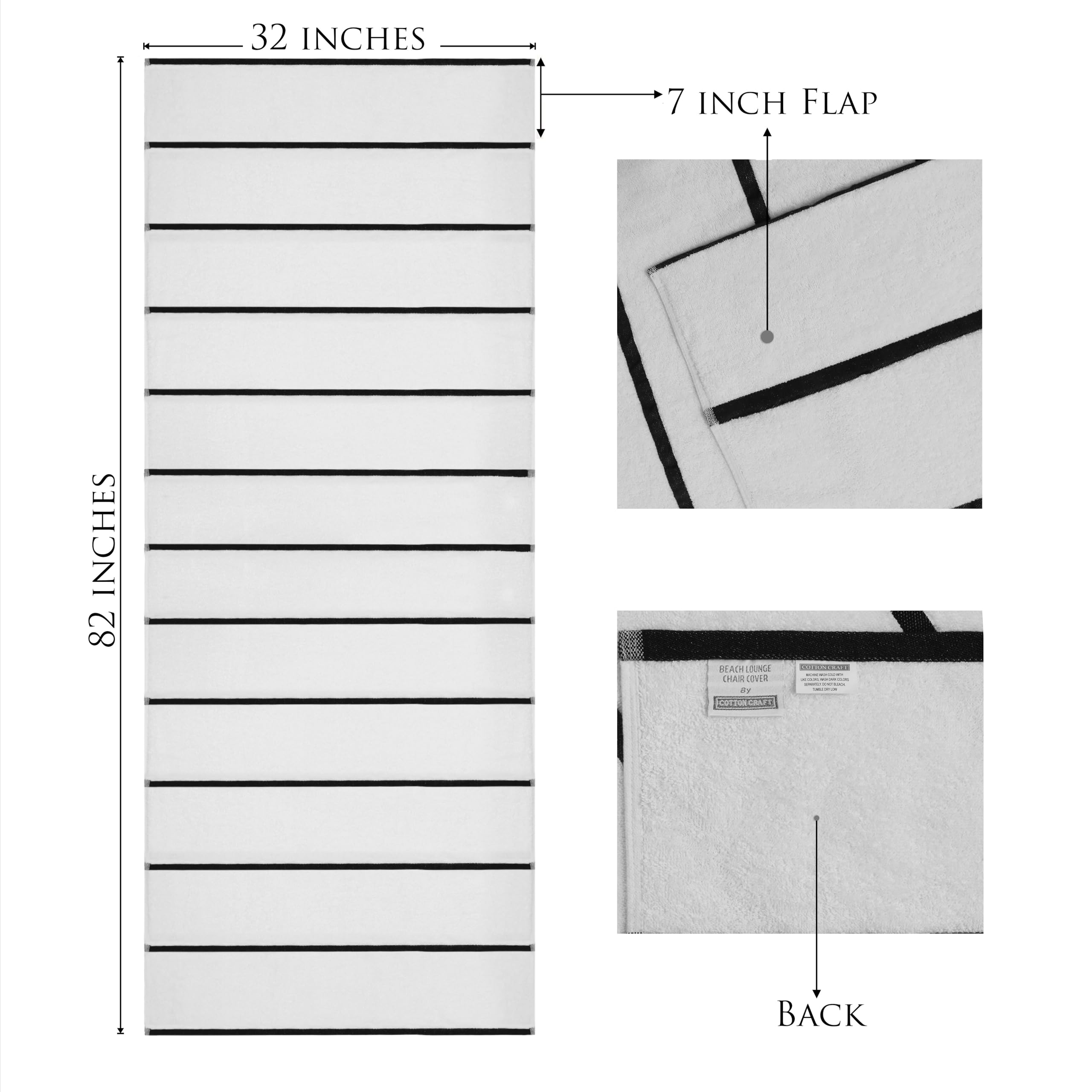 COTTON CRAFT white black stripe design adds timeless style to poolside setups.