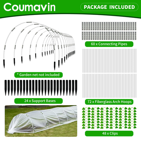 Coumavin 72-piece kit components layout highlighting complete grow tunnel system.