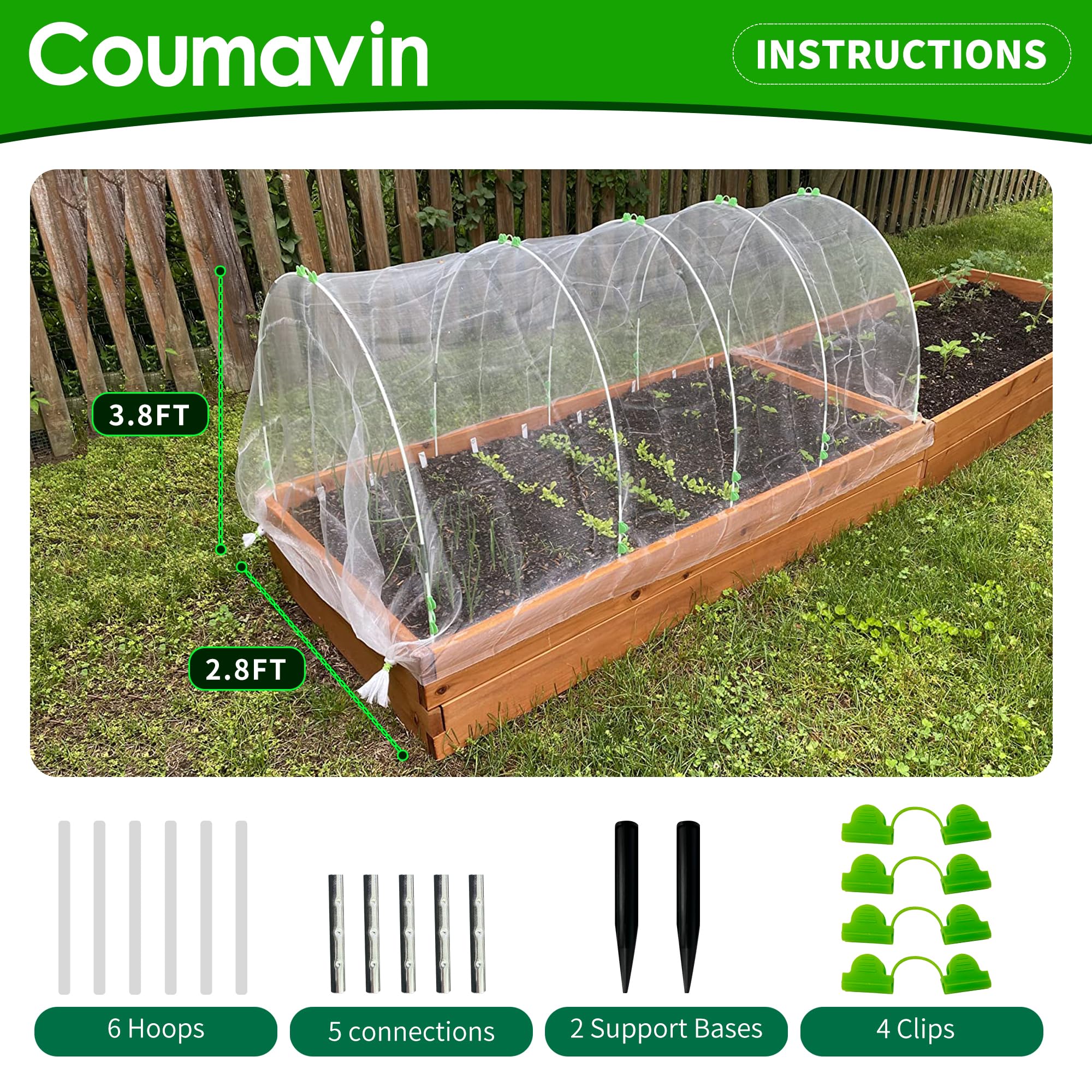 Coumavin raised-bed coverage with clips shows secure cover attachment.