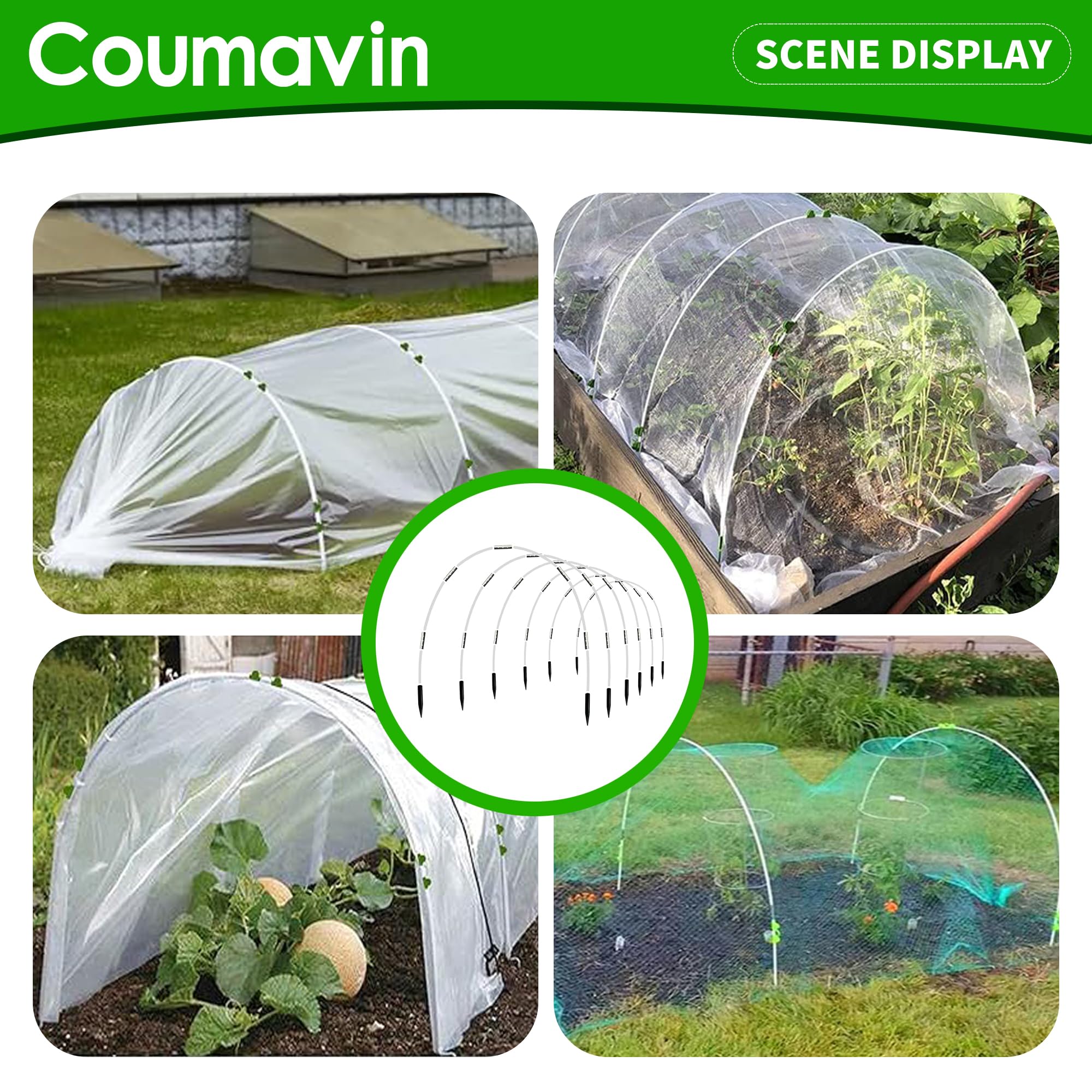 Coumavin white fiberglass hoops durability in outdoor garden setting.