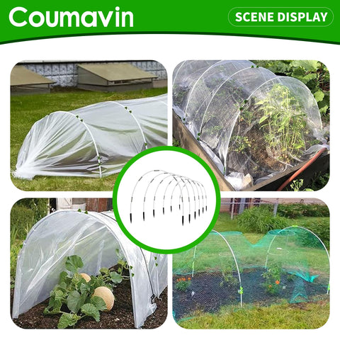 Coumavin white fiberglass hoops durability in outdoor garden setting.