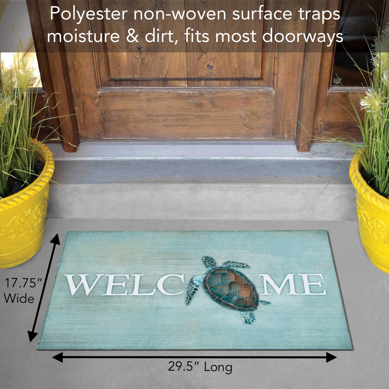 CounterArt Sea Turtle Welcome Mat rubber backing detail for stable placement on all floors