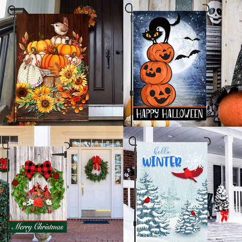 Country Charm Garden Flags halloween design enhances curb appeal with seasonal decor.