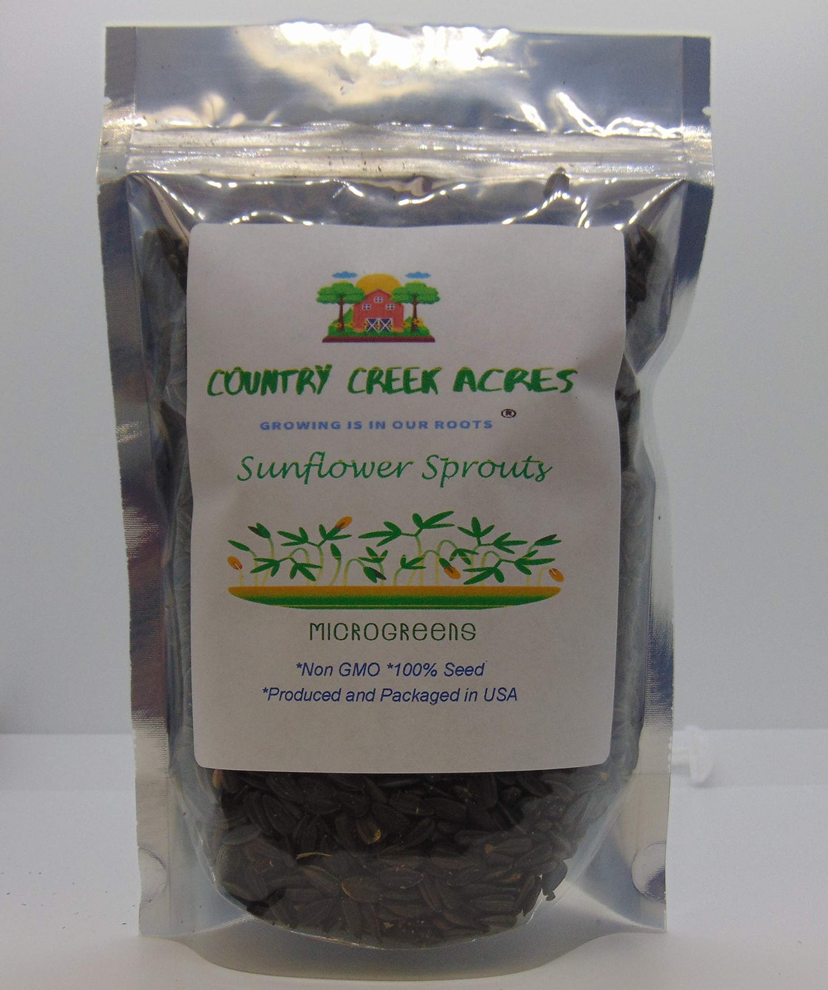 Country Creek Acres sunflower sprouting seed bag—non-GMO seeds for microgreens and sprouts