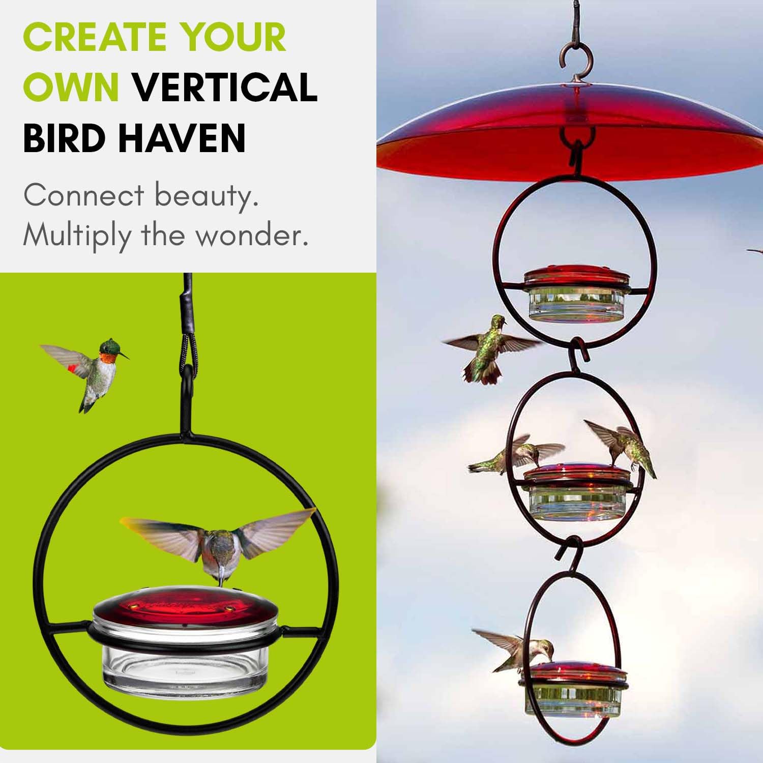 Couronne Co Mosaic Birds Hummble Slim feeder with detached glass lid for quick filling.