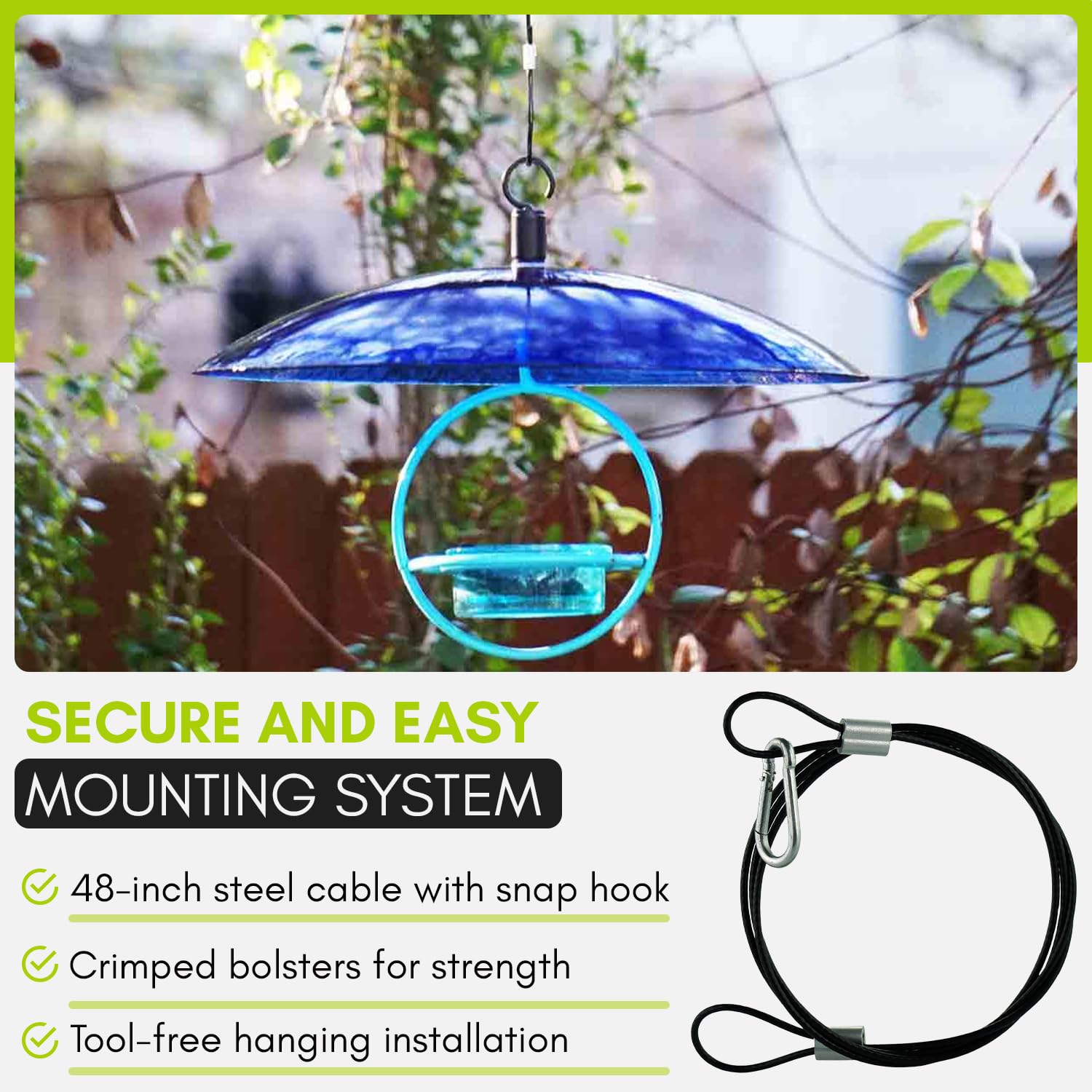 M955-200 durable 48-inch metal rope supports weather- tough feeder installations