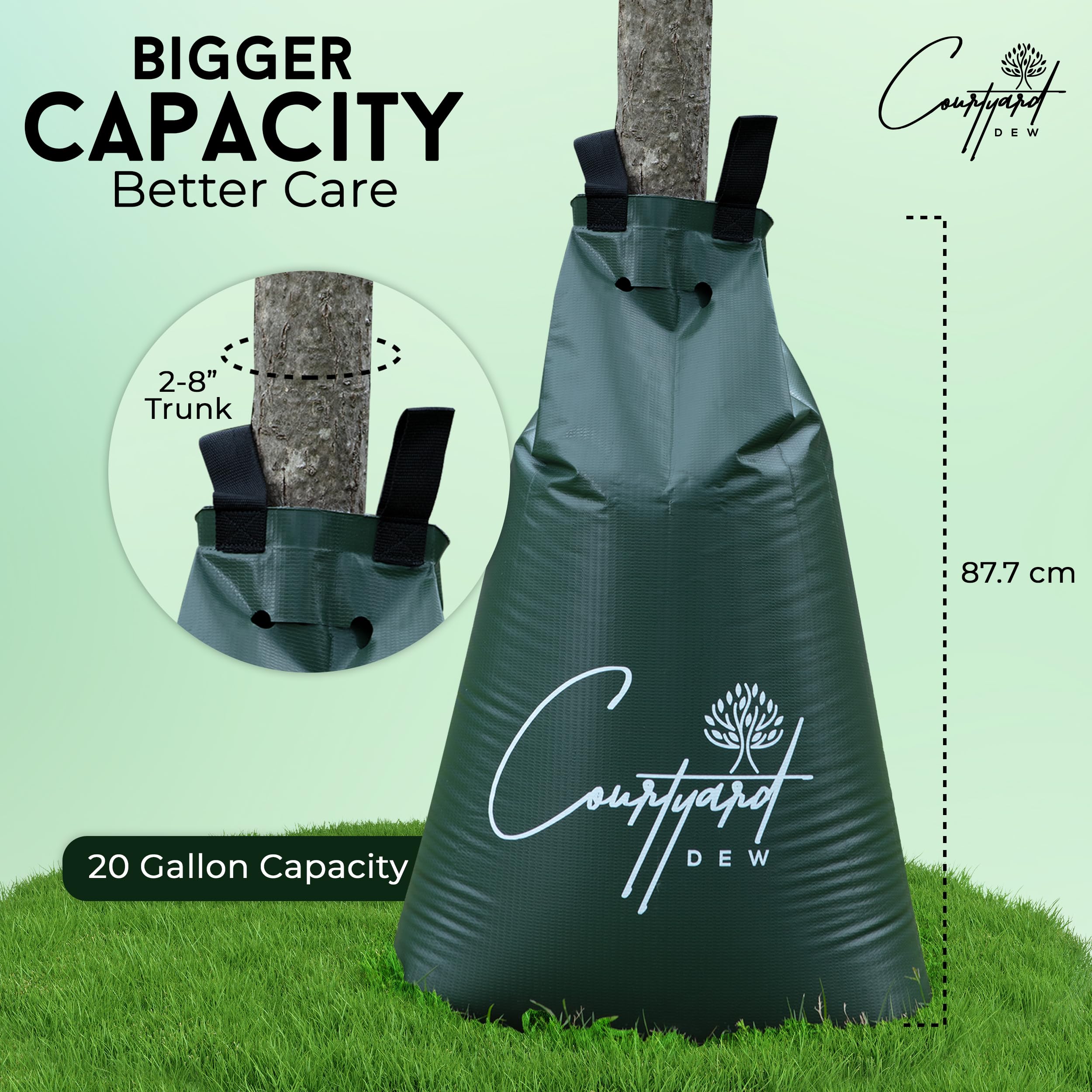 Courtyard Dew 20-gallon bag in use for unattended watering under heat.