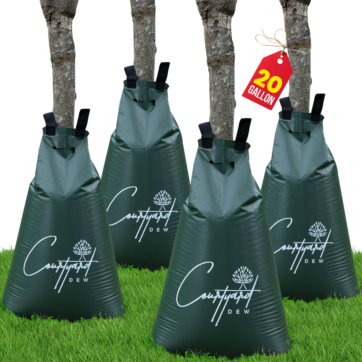 Courtyard Dew tree watering bag around the trunk delivers slow, deep hydration for healthy roots.