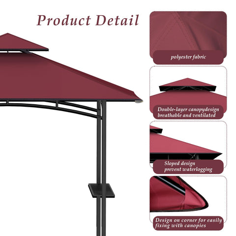 Corner-pocket installation of Covboard burgundy canopy demonstrates easy fitting into gazebo pockets