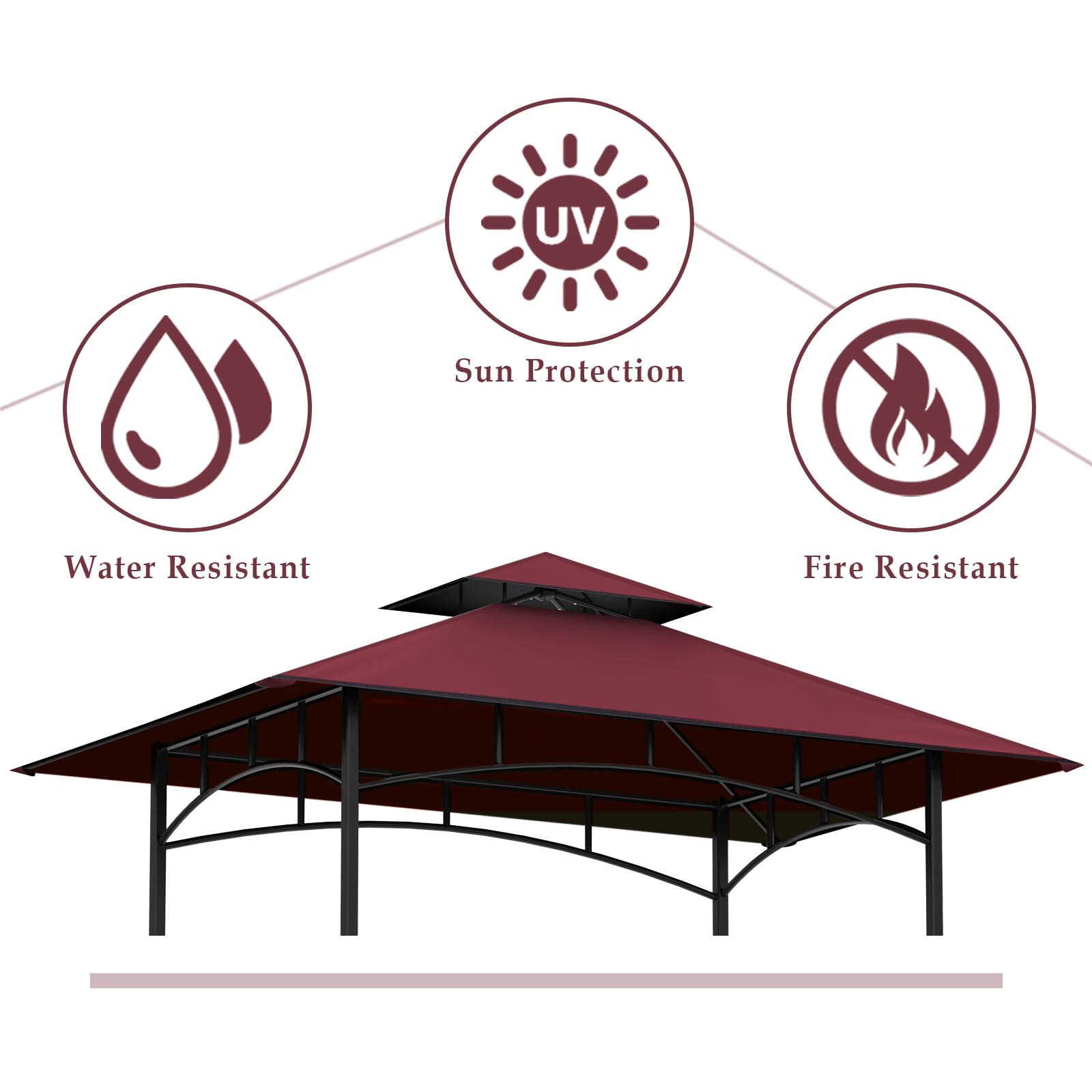 Covboard burgundy double-roof top with ventilation keeps airflow around the grill