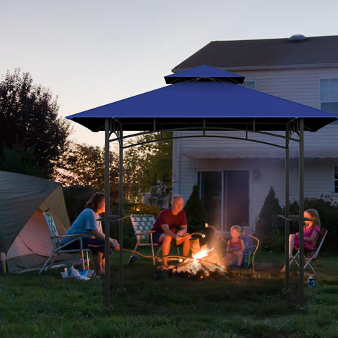 COVBOARD blue canopy enables comfortable outdoor cooking under shade.