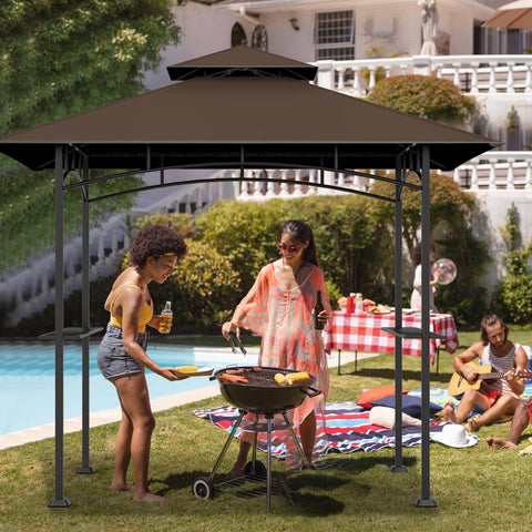 Covboard weather protection canopy blocks rain and UV while maintaining a comfortable outdoor dining area