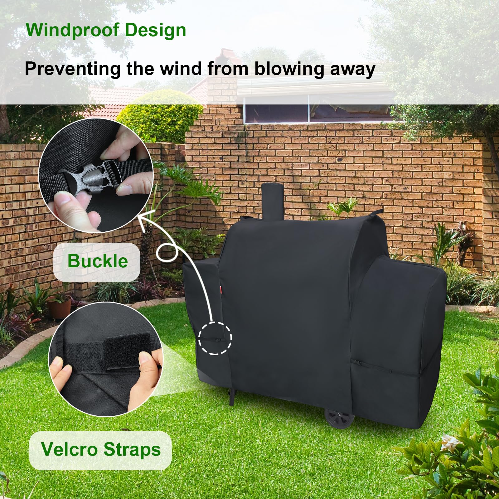 Cover Geny adjustable Velcro straps illustrate easy, secure installation.