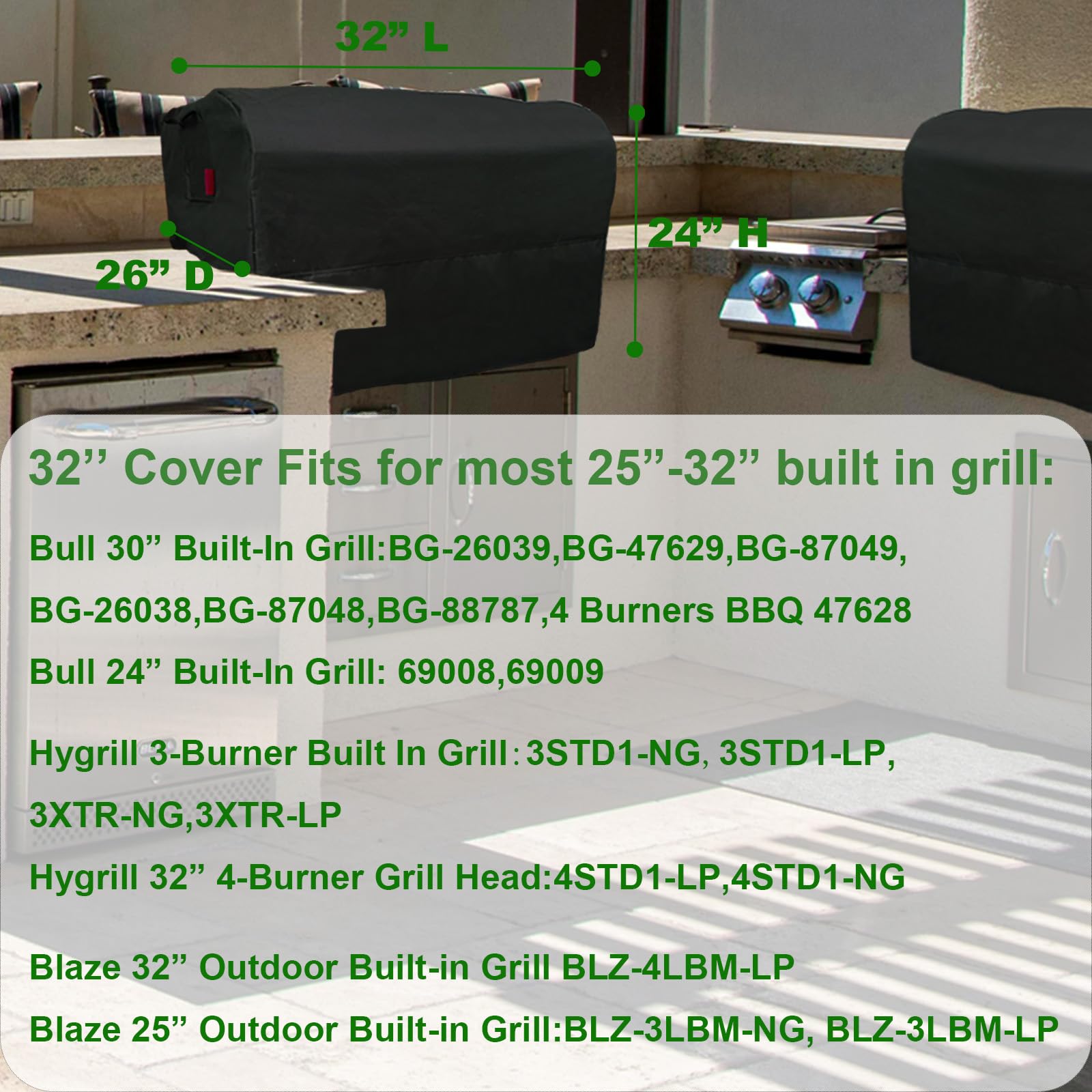 Cover Geny Hygrill 30-32 inch built-in grill cover with secure fit