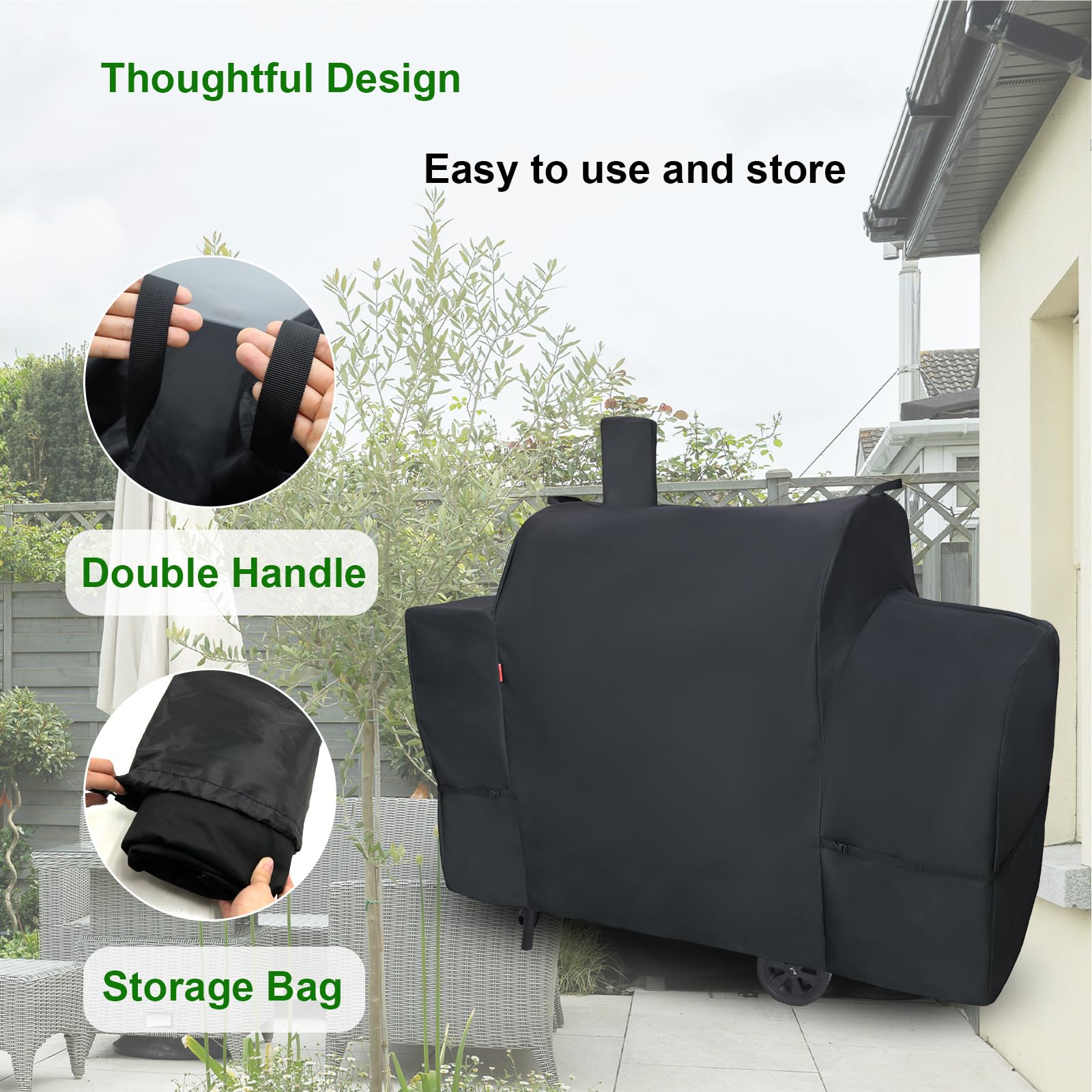 Cover Geny breathable fabric close-up demonstrating all-weather protection and dust resistance.